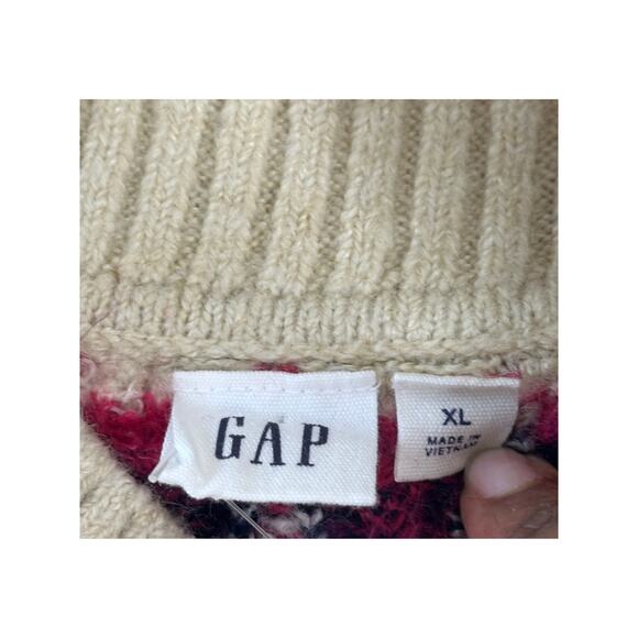 GAP NWT Relaxed Fair Isle Mockneck Sweater Cream Pink Green Winter Preppy XL - Picture 3 of 7